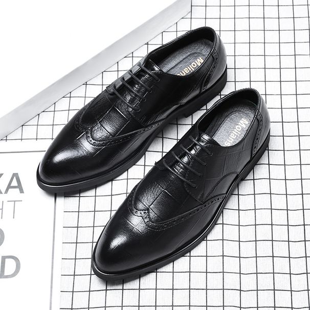 Men's Brogue British Business Formal Wedding Groom Height Increasing Leather Shoes Youth Carved Pointed Toe Lace-up_vogvips.com