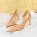 A Korean Fashion Simple Thin Shiny Lacquer Leather Shallow Mouth Pointed Side Hollow High Heels Women S Single_vogvips.com