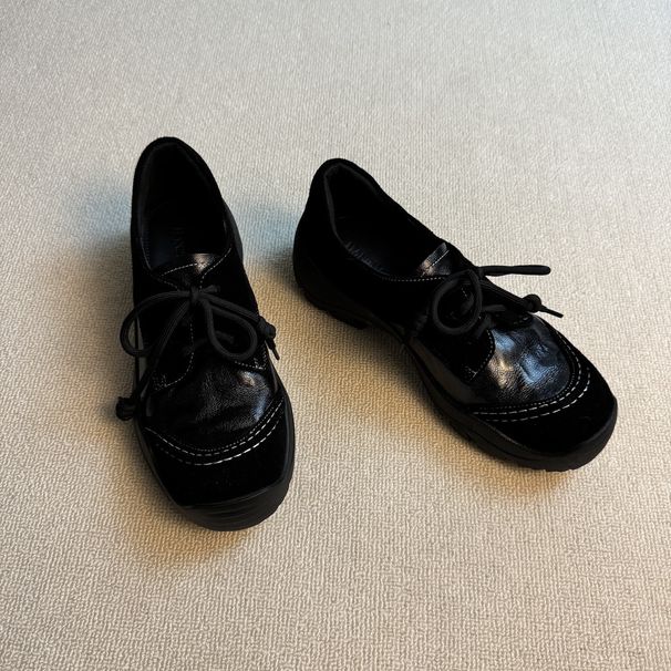 Loafers Women's Round Head Lace-Up Commuter Casual Small Leather Shoes_vogvips.com