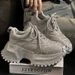 Women Rhinestone Covered Platform Sneakers, Sparkly Bling Lace‑Up Chunky Trainers, Non‑Slip Lug Sole Fashion Shoes For Party Club Street Daily Outfit_vogvips.com