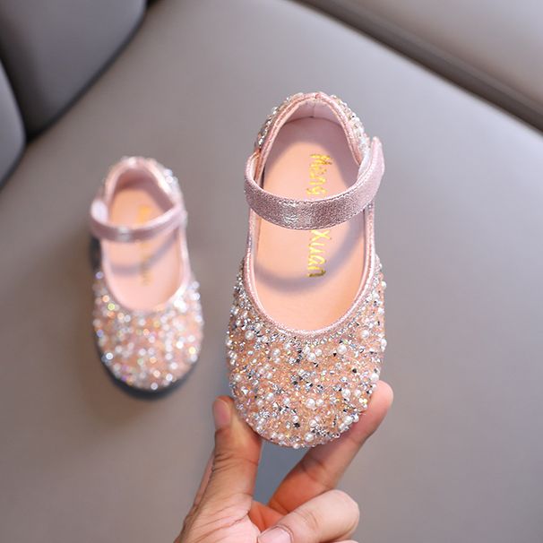 Girls Korean Fashion Small, Medium And Large Children's Rhinestone Square Mouth Dance Performance Shoes Single Shoes Small Leather Shoes_vogvips.com
