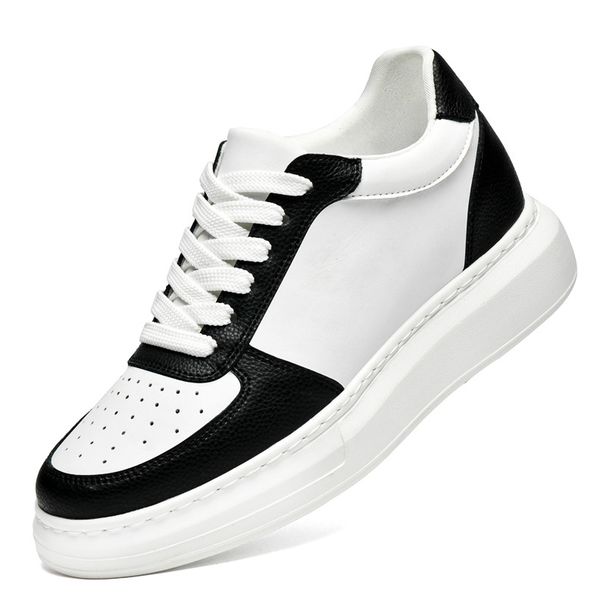 Men's Shoes Inner Height Increase Sports And Leisure Shoes, Small White Shoes, Low-top Cowhide Surface Thick-soled Running Sports Board Shoes_vogvips.com