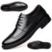 Euro Step British Style Round Brogue Carved Korean Version Trendy Business Casual Leather Large Toe Heightening Thick Sole Men's_vogvips.com