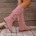 Winter High Boots For Women Pleated Suede Slim Fit Side Zipper Retro Round Toe Plus Size 43_vogvips.com