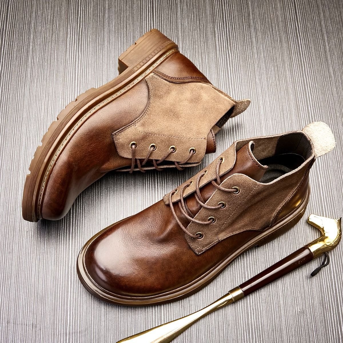 European Warm Series Men's Martin Autumn Winter British Style Mid-Calf Motorcycle Work Round Toe Outdoor Shoes Fashion Genuine Leather Short_vogvips.com