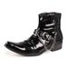 European Warm Series Western Style Martin Pointed Toe Patent Leather Short Korean Trend Punk Rock Boots_vogvips.com