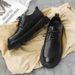 ShoeVault British Style INS Black Men's Leather Trendy Korean Thick Sole Square Toe Derby White Youth Casual Suit Shoes_vogvips.com