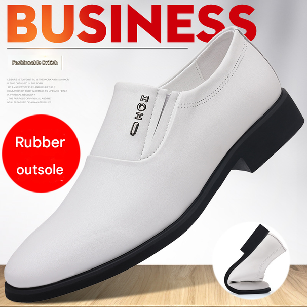 Euro Step 2025 Men's Business Casual Leather Invisible 6cm Pointed Toe Slip-On White Height Increase Shoes 9609_vogvips.com
