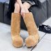 2025 New Solid Color Genuine Leather High Heel Fur Big Toe Thick Sole Fashion Winter Snow Boots_vogvips.com