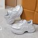 Women's Fashion Chunky Platform Sneakers With Rhinestones - Breathable Comfort, Casual Style, And Height Boost Breathable Casual Sports Shoes_vogvips.com