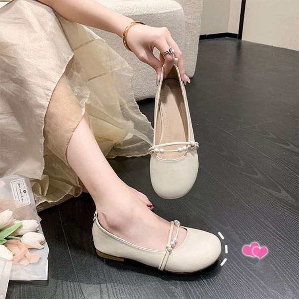 Pearl Decoration 2025 Summer New Shallow Mouthed Flat Bottomed Fairy Suitable For Pairing With Small Skirts, Single Shoe_vogvips.com