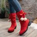 Plus Size Women's Fashion Boots Autumn Chunky Heel Mid Calf Suede Slouch With Pom Pom Pleated Detail_vogvips.com