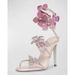 Serpentine wrapped high heels Lace flower studded diamond twist heel sandals_vogvips.com
