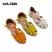 WLQS Genuine Leather Women's Flat Sandals Hollow Out Design Summer Breathable Casual Non-slip Shoes_vogvips.com