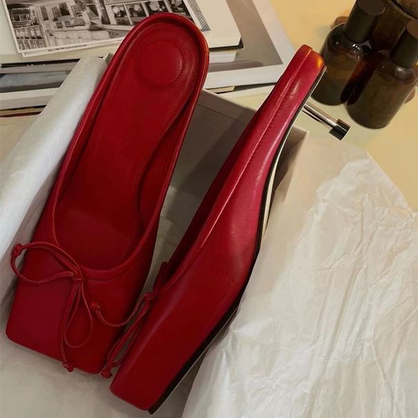 Fashion Square Head Fine Heel Women's Spring And Summer Lazy Unique Design Bow Shallow Mouth Shoes_vogvips.com