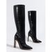Fashion Boots With Chunky Heel, Pointed Toe & Side Zipper - Elegant Satin Upper & Diamond Accents For Stylish Outfits Stone Pattern Pointed Toe Boots_vogvips.com