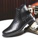 Men's Chelsea Boots With Elastic Ankle & Woven Texture - Slip-Resistant PU Leather Casual Boots For Autumn (Black/Burgundy)_vogvips.com