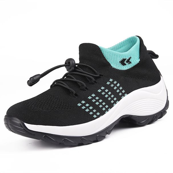 Large Size Mom's Rocking Socks Casual Flying Woven Women's Shoes, Lace Up Thick Soled Shoes_vogvips.com