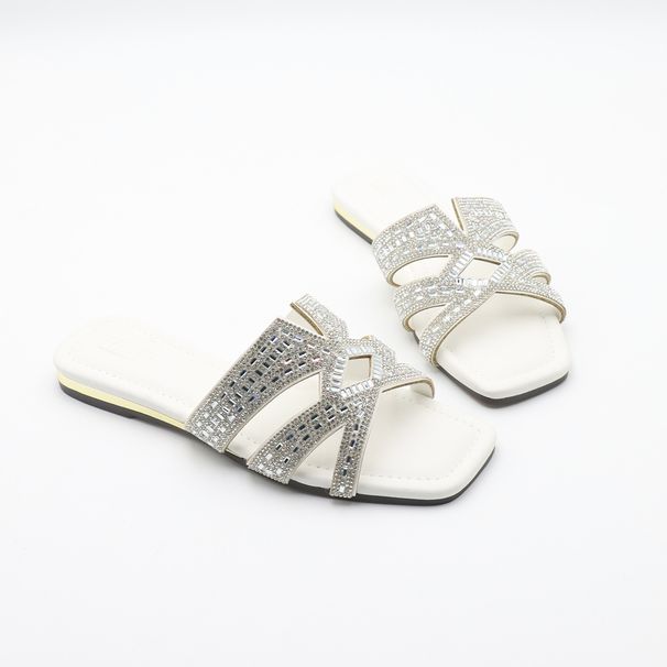 Women's Plus Size Rhinestone Flip Flops - Glitter Flat Sandals For Women - Lightweight PU Slippers For Everyday Wear (Black, White, Brown)_vogvips.com