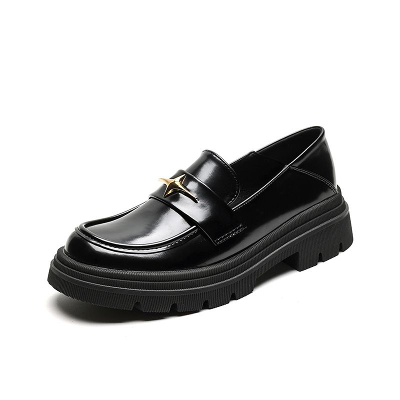 Platform Loafers Women's Retro One-pedal Small Leather Shoes British Style Thick Heel Single Shoes_vogvips.com