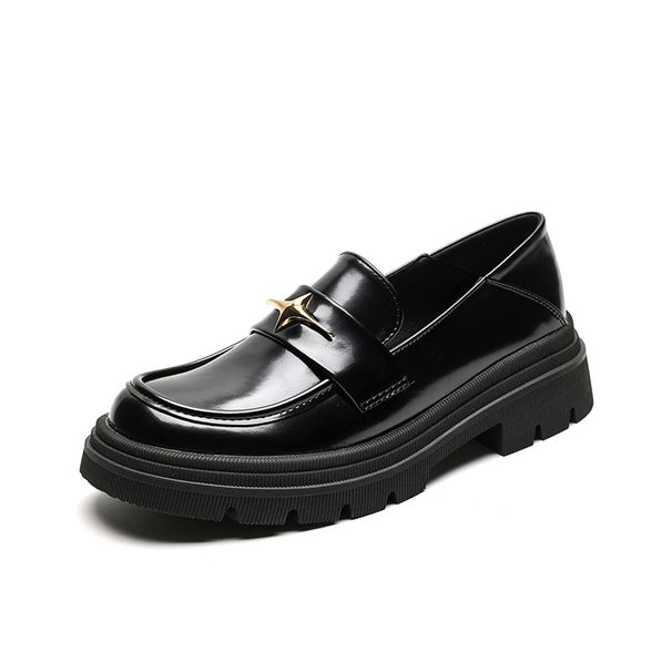 Platform Loafers Women's Retro One-pedal Small Leather Shoes British Style Thick Heel Single Shoes_vogvips.com