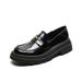 Platform Loafers Women's Retro One-pedal Small Leather Shoes British Style Thick Heel Single Shoes_vogvips.com