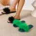 Trendy Summer 2026s New Flat Furry For Women Elegant Fashionable And Versatile Feather Slippers Black Green Large Sizes_vogvips.com