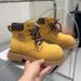 Martin Thick Sole 2025 New Autumn Short Chunky Heel Lace-up Yellow Boots Women's Shoes_vogvips.com