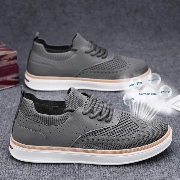 Men’s Flyknit Mesh Shoes 2026 Spring/Summer Breathable Sports-Casual Large-Size Lightweight Non-Slip Walking Shoes Lace-Up Cloth Shoes_vogvips.com