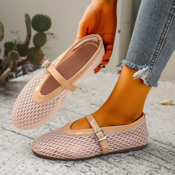Summer New Women's Round Toe Fish Mesh Hollow Ballet Flat Shoes Fashionable Flat Shoes With High End Feel_vogvips.com