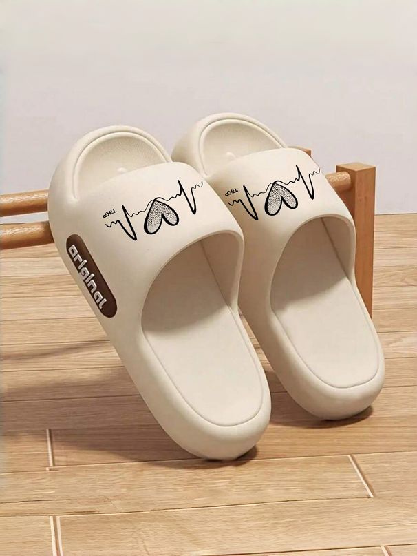 Unisex Couple Style Spring Summer Eva Soft-Soled Thick-Soled Cute Fashionable Heart-Shaped Ecg Design Slippers For_vogvips.com
