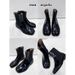 ~ 2026 Cowhide Version Niche Genuine Leather Split-Toe Pig's Hoof Shoes Slimming Chunky Heel Mid-Calf Martin Women's ~_vogvips.com
