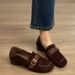 2026 Spring New Vintage Style Round-Toe Flat Loafers For Women, Versatile And Comfortable Suede Woven Slip-On Women's_vogvips.com