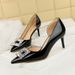 638-AK50 European And American Style Party Shoes, Thin Heel, Shallow Mouth, Pointed Toe, Patent Leather, Side Cutout,_vogvips.com
