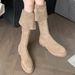 2024 New Korean Style Brown Two-Way Melad Suede High Soft Sole Comfortable Riding Boots_vogvips.com