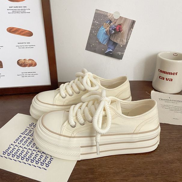 Women's Trendy Platform Canvas Shoes Cream Style Korean Niche Thin Big Toe White Student Shoes Spring Arrival_vogvips.com