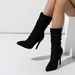 Women's Fashion Pointed Toe Stiletto Boots With Wrinkle Texture - Knee High Suede Boots For Streetwear, Plus Size Available In Black/Red/Nude_vogvips.com