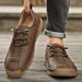 Cross-border Autumn Leather With Hand-stitched Seams, Men's Shoes, Outdoor Flat-soled Slip-on Casual Driving Shoes For_vogvips.com