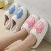 Cozy Cartoon Bow Knit Slippers For Women & Men - Warm Fleece-Lined Indoor House Shoes With Non-Slip TPR Sole Indoor Cotton Slippers_vogvips.com