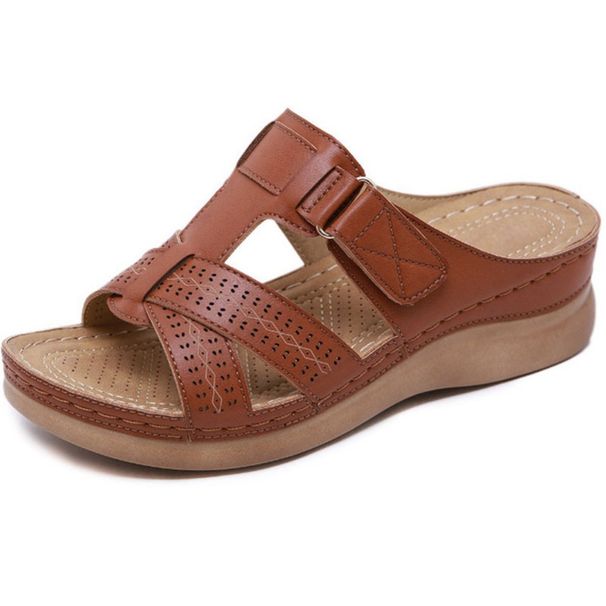 Women's plus Size Wedge Sandals Open Toe Velcro Crisscross Strap Hollowed out Beach Summer Style Shoes_vogvips.com