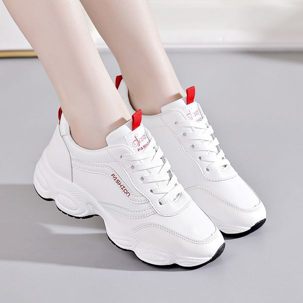 Women's Sneakers 2026 New Spring And Autumn White With Leather Upper, Thick Sole, Versatile Casual Dad-style Forrest_vogvips.com
