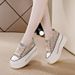 2025 Spring Summer New Thick Sole Height Increasing White Sneakers Women's Canvas Dad Korean Style Single Shoes_vogvips.com