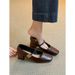 Square-toed Chunky Mary Jane For Women, 2025 New French Retro Style, Single Strap Soft Leather Mid-high Heel Shoes_vogvips.com