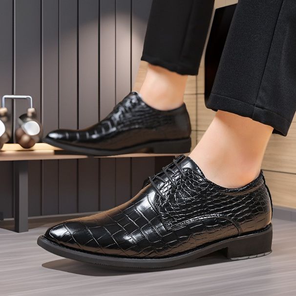 Suitable For All Seasons 2024 New Men's Leather Business Formal Casual Crocodile Pattern British Korean Style Pointed Toe Large Size Shoes_vogvips.com