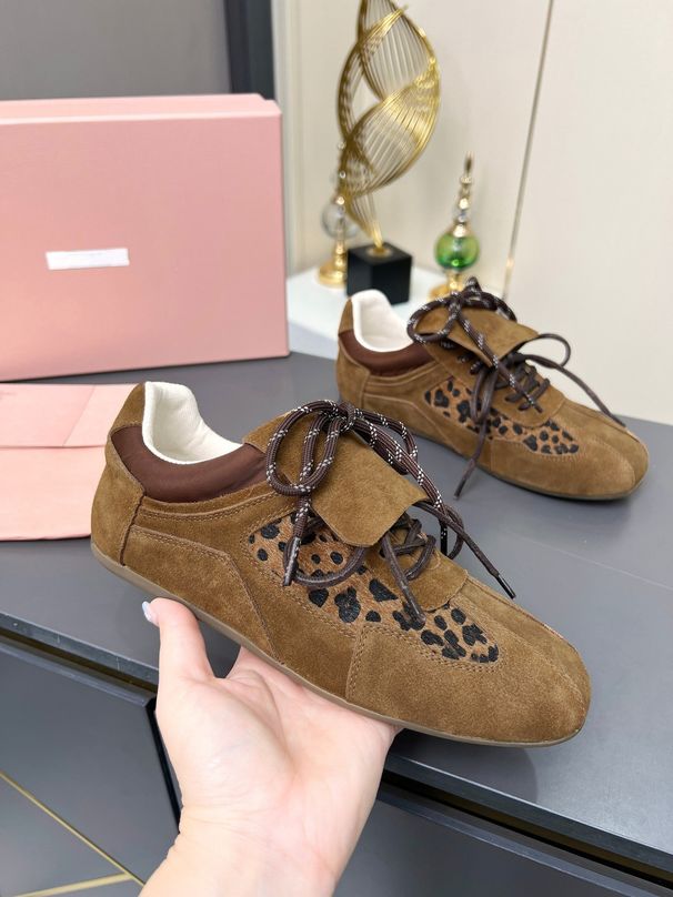 Flat Miaojia Flip Cover Round Toe German Training Leopard Print Lace-up Single Color-blocking Breathable Versatile_vogvips.com