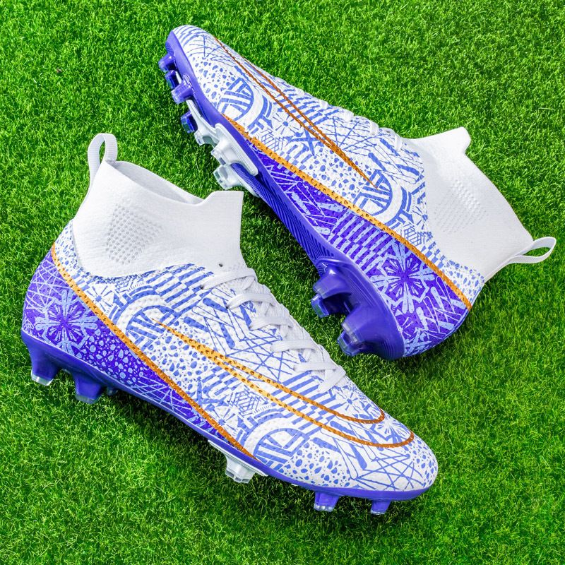 Large Size Football Shoes Men's High Top Junior Student Game Training Shoes Artificial Turf Nails_vogvips.com