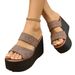 Women's Open Toe Wedge Sandals Summer Platform Slippers plus Size Thick Sole in Sizes 34-43 Casual Breathable PU Leather_vogvips.com