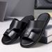 Summer 2025 Men's New Fashionable Trendy Leather One Word Anti Slip Sandals In Large Size_vogvips.com