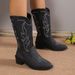 New Martin Embroidered High Heel Women's Shoes Wooden Sole Mid-Calf Western Cowboy Boots Winter_vogvips.com