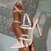 European American Gentle Style Light Pink Embossed Pointed Toe Stiletto Sandals With Cross Straps And Ankle Buckle,_vogvips.com